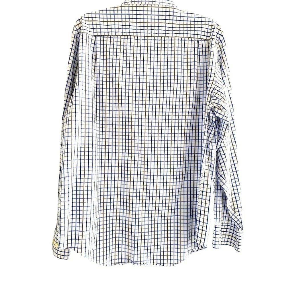 Men shirt long sleeve button down w/ cuff Banana Republic navy white plaid M